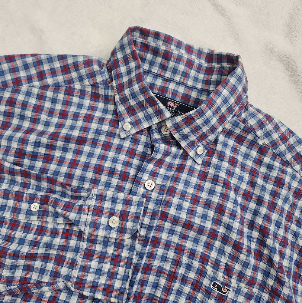 VINEYARD VINES Mens Classic Fit Tucker‎ Button Down Dress Shirt Blue Plaid Large